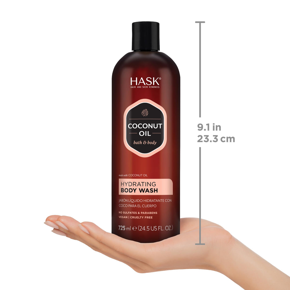 HASK bottle label detail showing ingredients and clean, vegan benefits