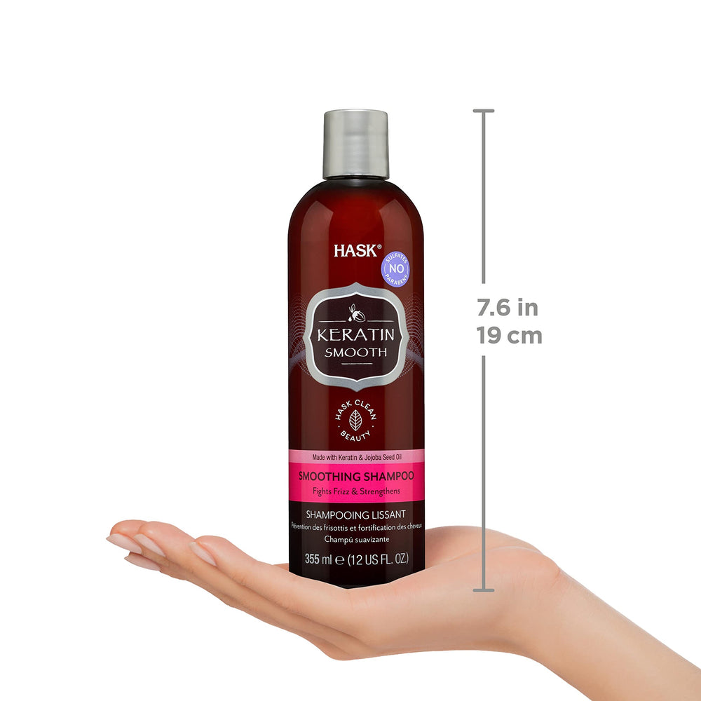 HASK bottle in hand showing 12 fl oz size for value and travel convenience