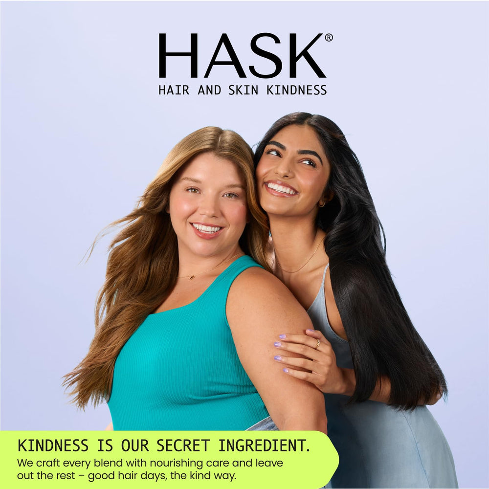 HASK after styling glossy hair showcasing smooth, reflective shine