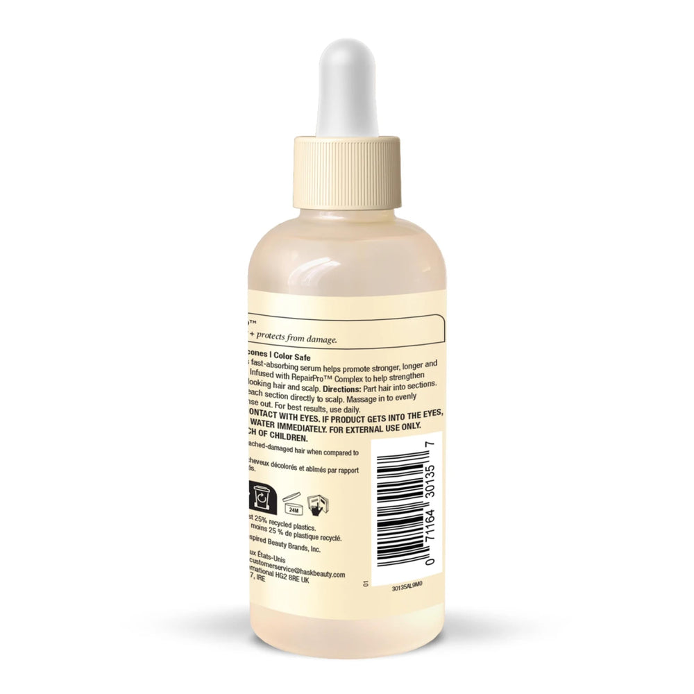 HASK serum beside common items showing compact size and travel-friendly benefit