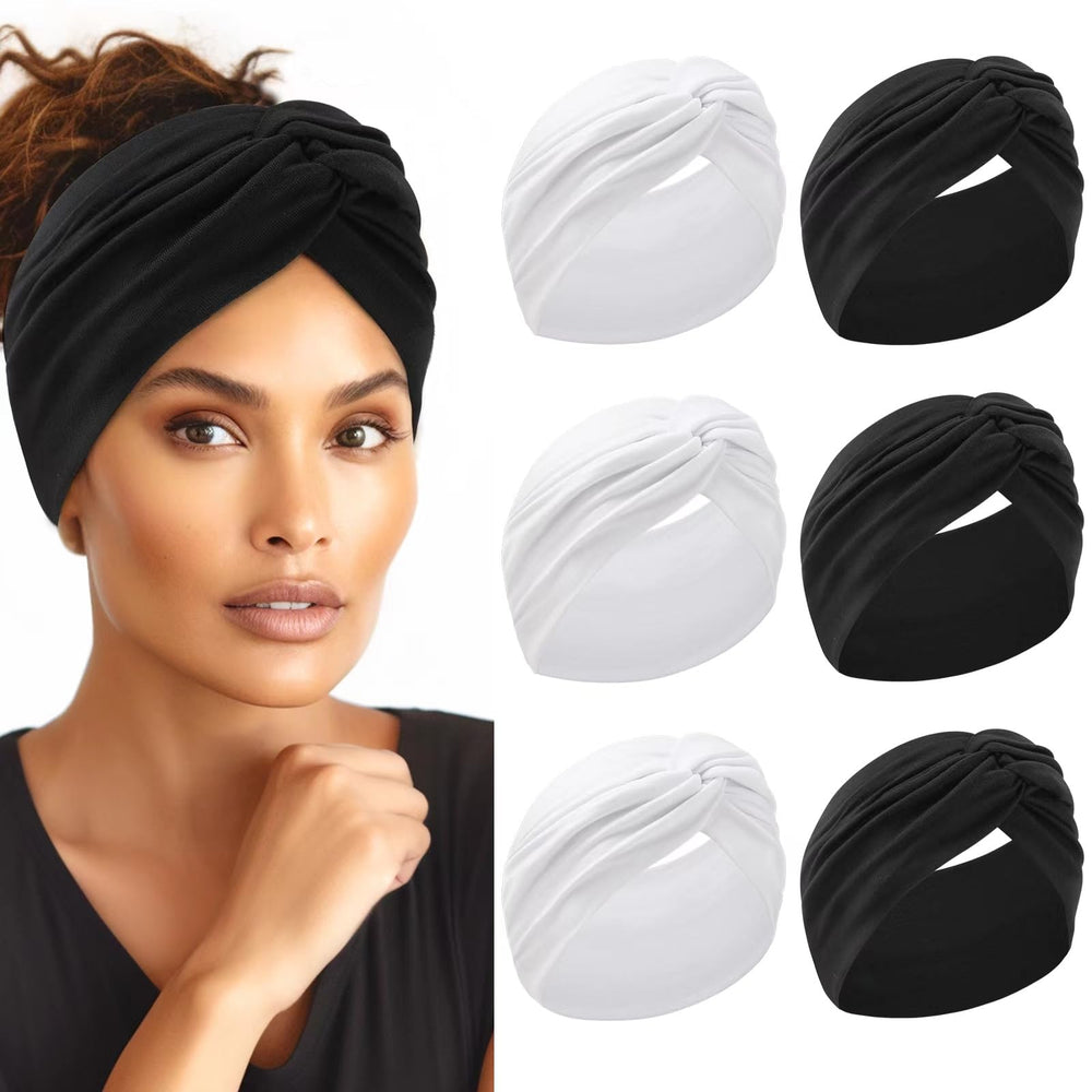 HAUHC front view of six black and white headbands, shows pack variety and value