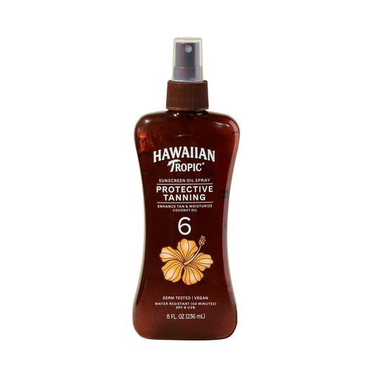Hawaiian Tropic front packaging showing bottle and tropical look, quick recognition benefit