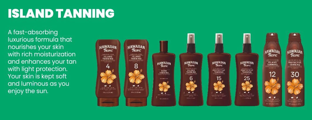 Hawaiian Tropic lotion on beach towel showing lifestyle use and tropical scent