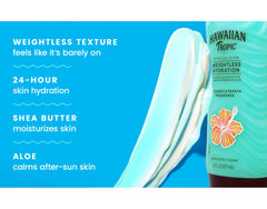 Hawaiian Tropic next to sunglasses to show compact 6oz travel-friendly size