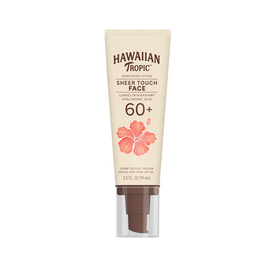 Hawaiian Tropic front packaging showing SPF 60 and travel size benefit