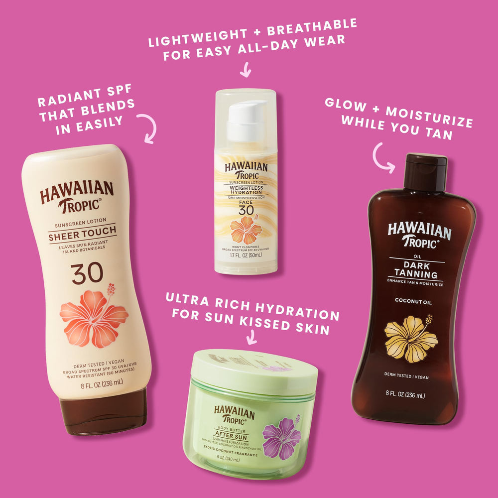 Hawaiian Tropic multiple jars on shelf indicating consistent care supply