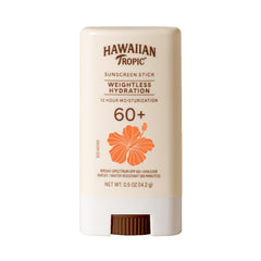 Hawaiian Tropic front packaging showing compact travel stick and SPF benefit