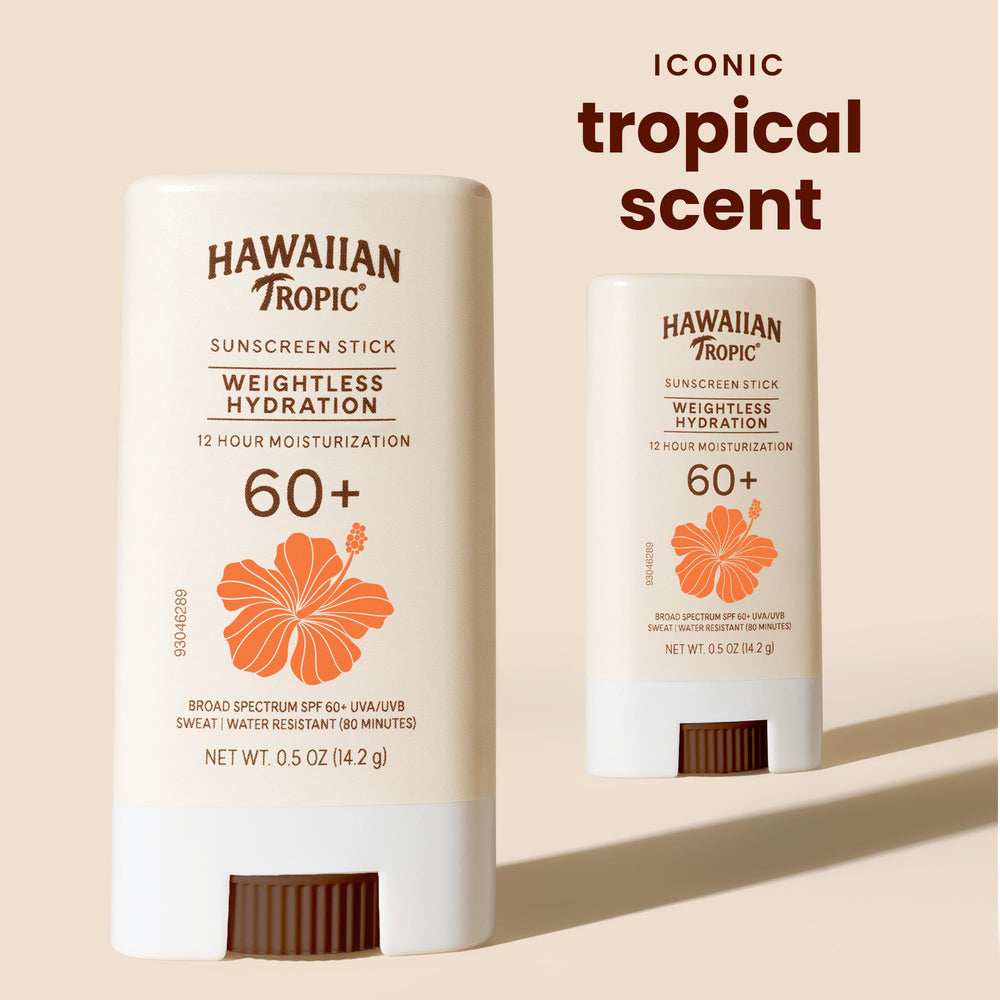 Hawaiian Tropic stick texture close-up showing clear, lightweight finish