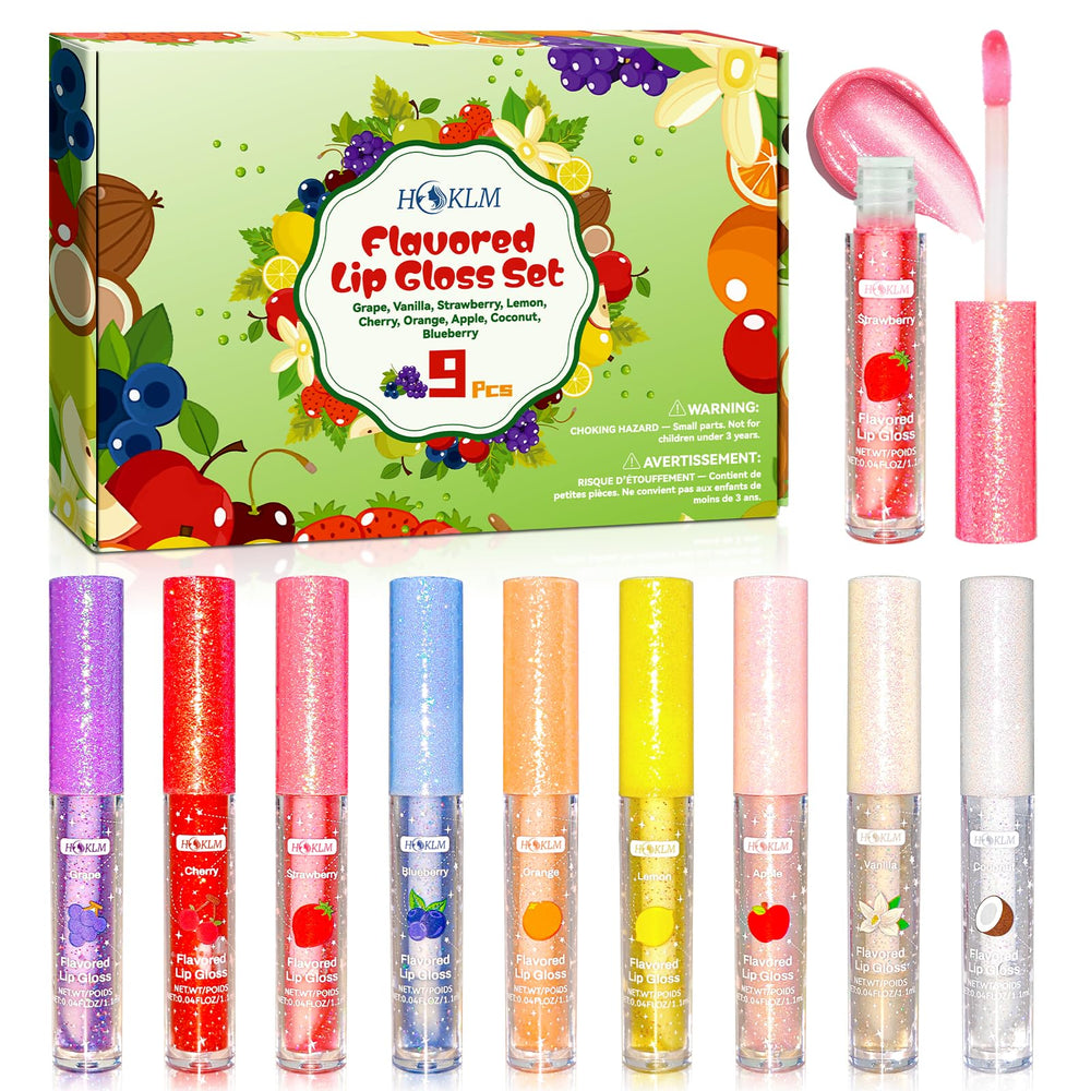 HCKLM front packaging showing nine mini glosses and bright fruit box for gifting