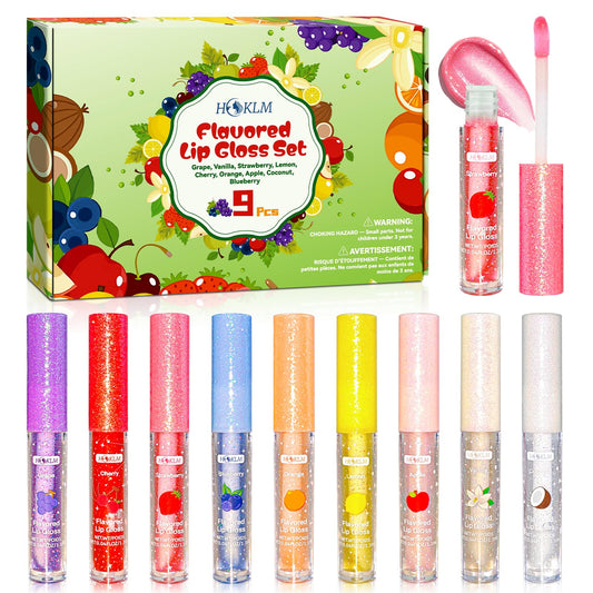 HCKLM front packaging showing nine mini glosses and bright fruit box for gifting