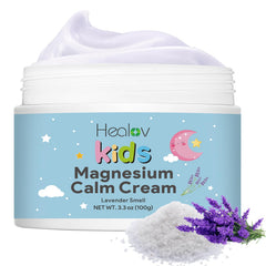 Healov bottle front view showing child-friendly magnesium lotion benefit calming