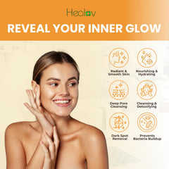 Healov label close-up highlighting key kojic acid and turmeric ingredients