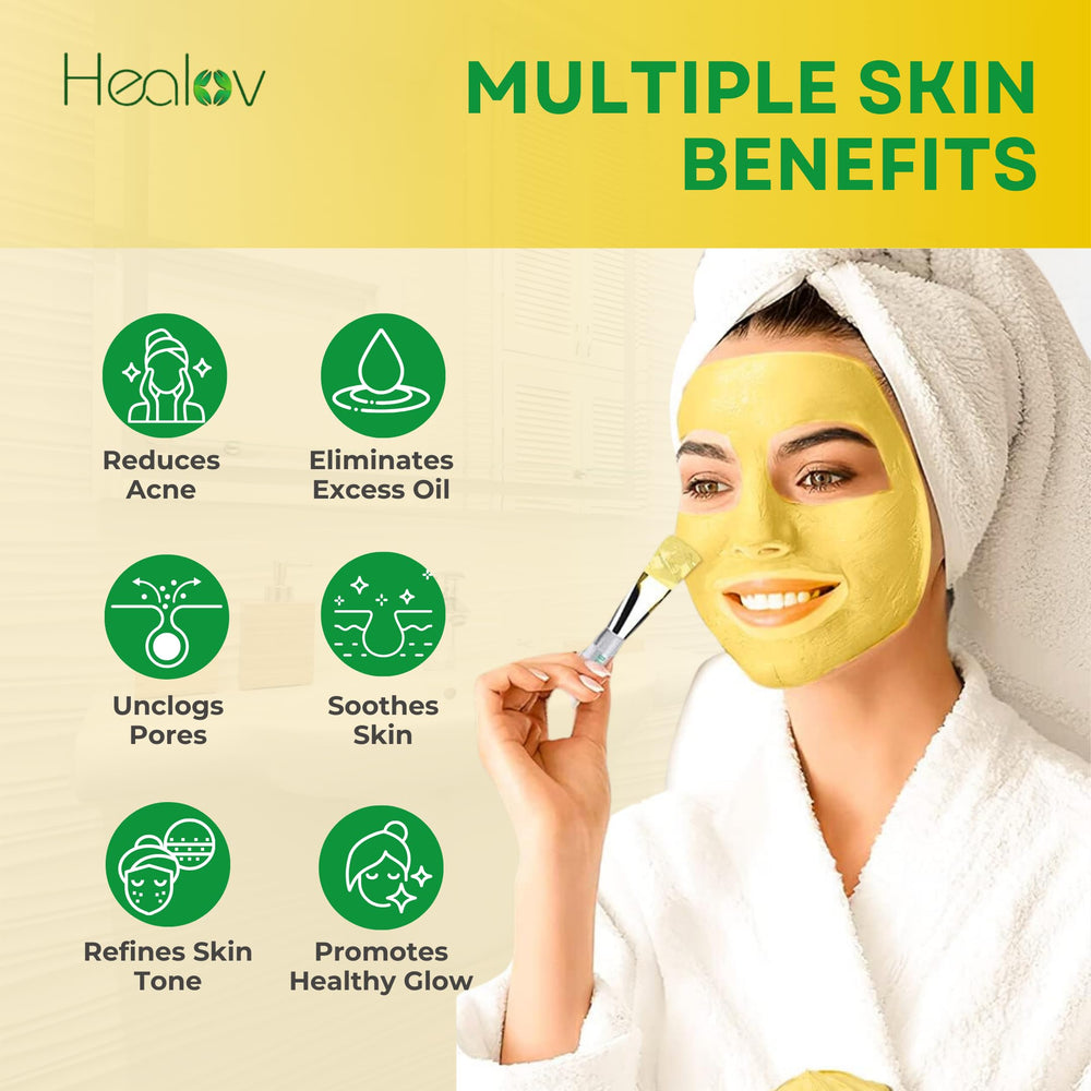 Healov kaolin and sulfur raw ingredients arranged to show purity