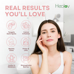 Healov ingredient label showing PDRN and peptides for targeted skin support