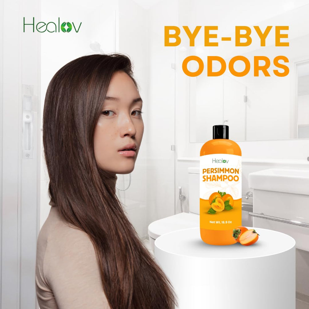 Healov persimmon shampoo creamy lather demonstrating gentle cleaning