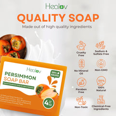 Healov persimmon soap held in hand for scale, illustrates travel-friendly 4oz size