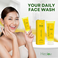 Healov sulfur soap lather on hand demonstrating effective cleansing benefit