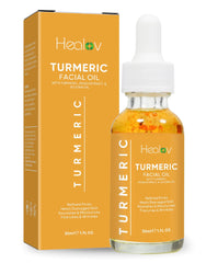 Healov turmeric oil front bottle showing label and natural ingredients for brightening