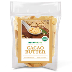 Healthworks cacao butter front packaging showing organic label and size benefit