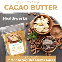 Healthworks cacao butter poured into spoon demonstrating meltability for recipes