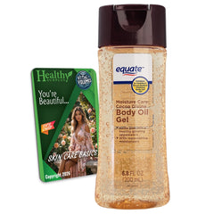 Healthy Surplus Equate Body Oil Gel front packaging shows cocoa scent and bottle benefits