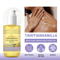 Helbr vanilla body oil pouring into hand for quick absorption benefit
