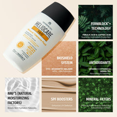 Heliocare 50ml next to hand showing compact size for travel convenience benefit