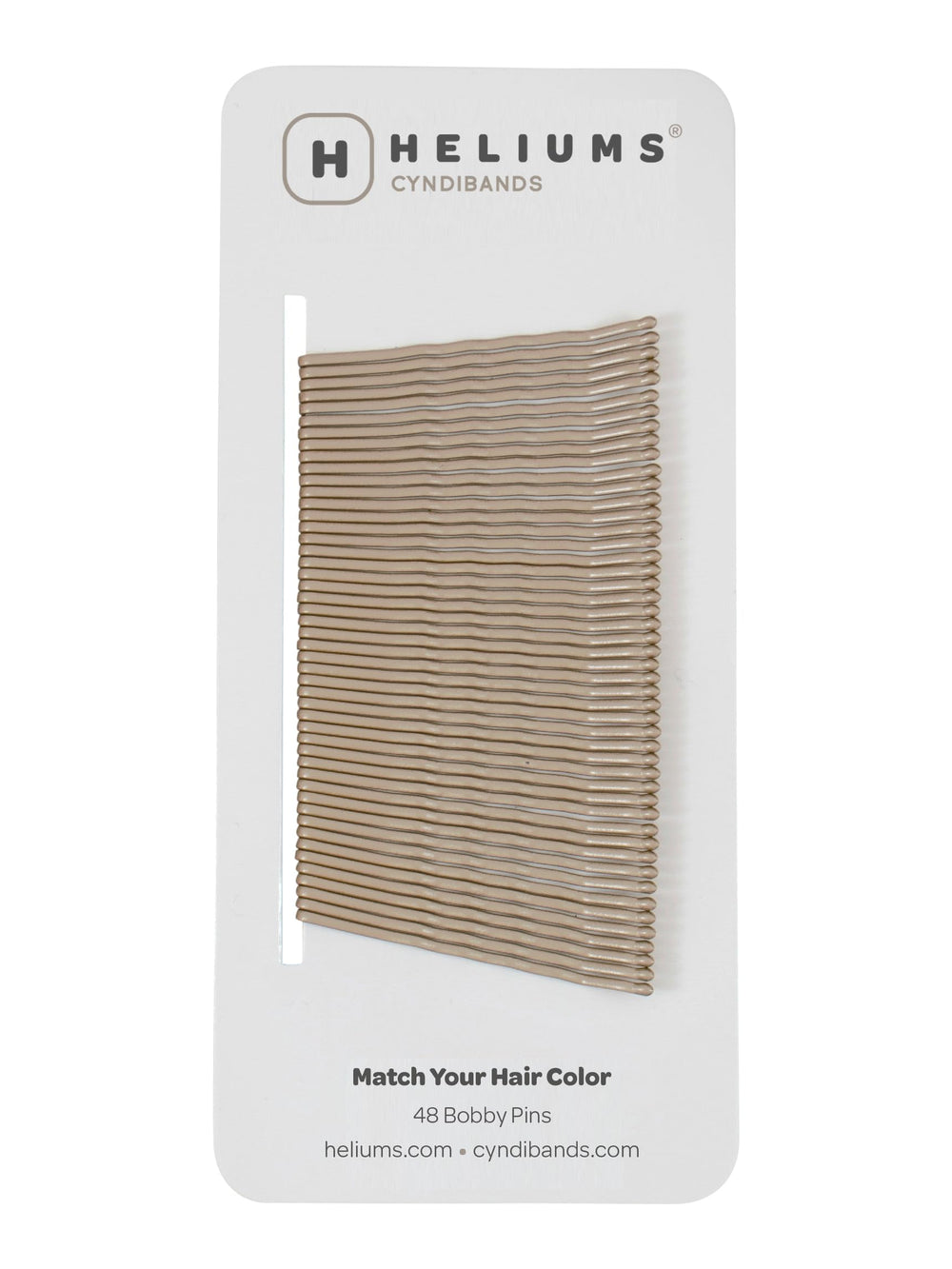 Heliums front packaging showing 48-count dark blonde bobby pins and clear branding for convenience