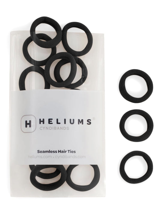 Heliums black mini hair ties front pack shows 30-count and neat organizer benefit