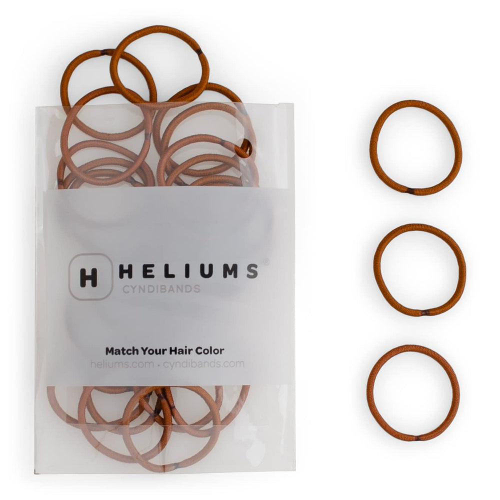 Heliums front packaging showing 48 copper hair ties and benefits