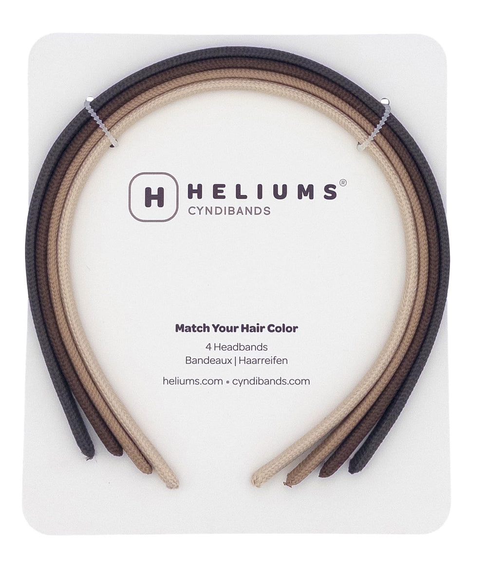 Heliums front view of four neutral headbands showing discreet styling benefit