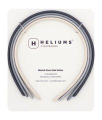 Heliums front view packaging showing four neutral headbands and compact pack benefit