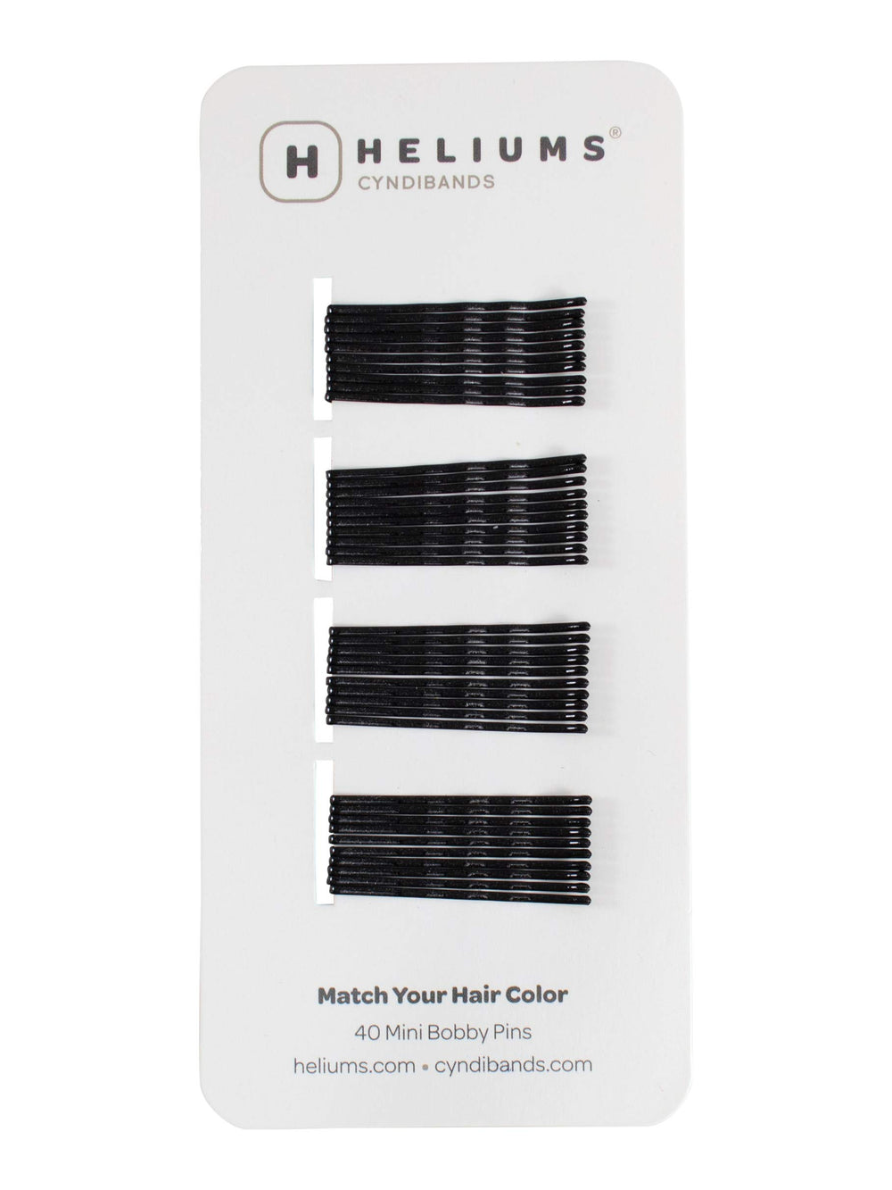 Heliums mini bobby pins front pack showing compact black pins and convenience