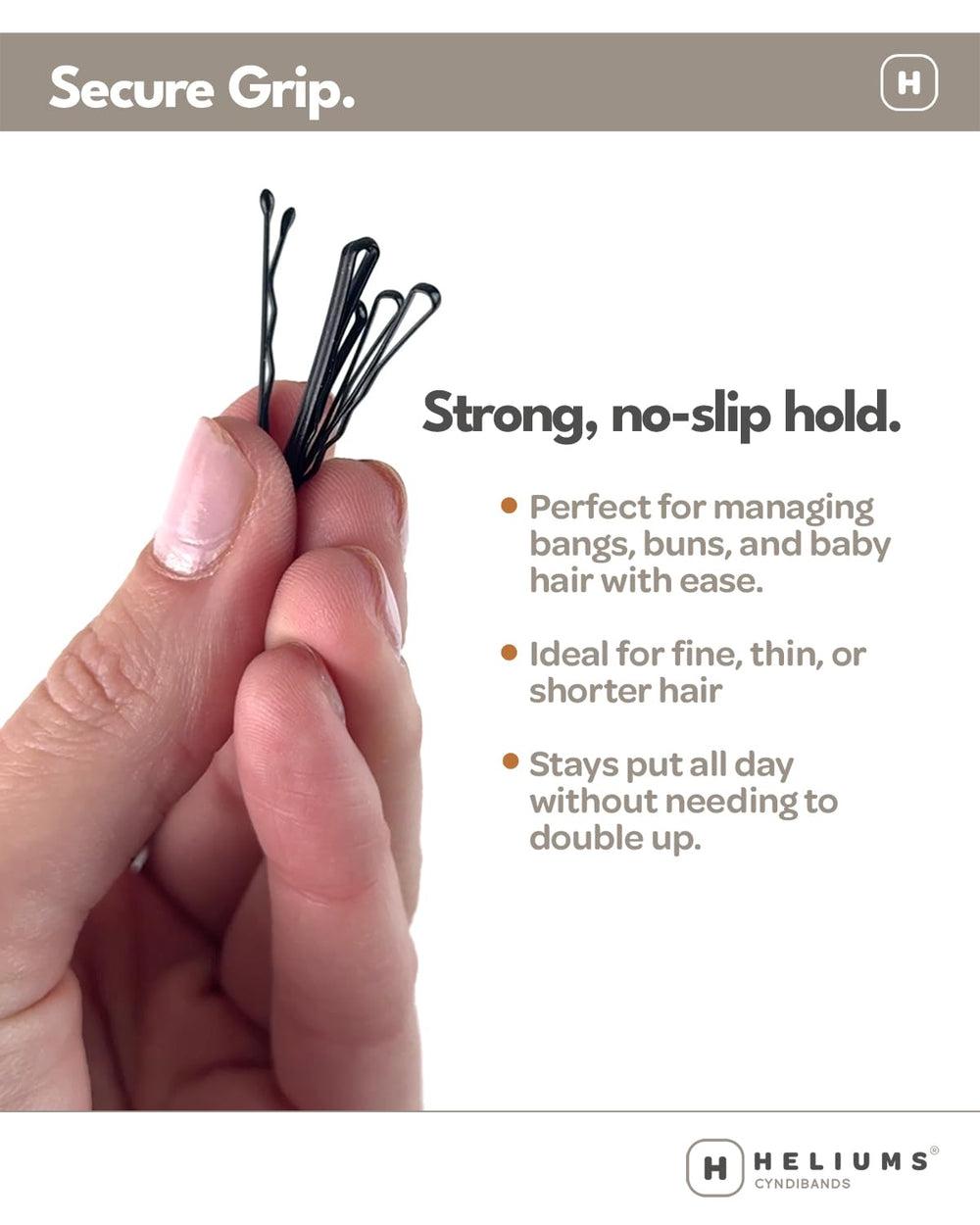 Heliums mini pins held in hand showing 1.5-inch scale and convenience