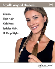 Heliums on child ponytail demonstrating gentle hold and comfort