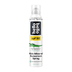 Hello Bello front spray can showing 5oz bottle and branding, easy application benefit