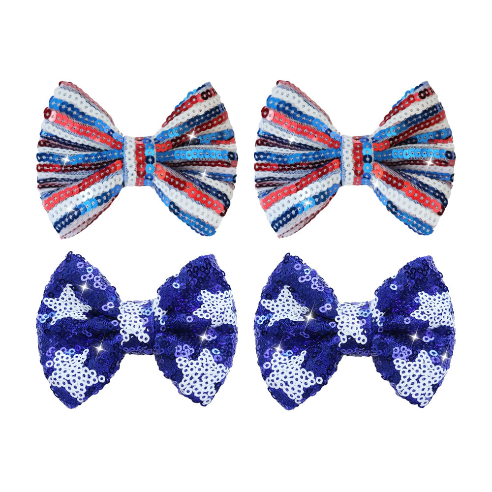HELYKAKA front view packaging showing four patriotic sequin bows and gift-ready presentation