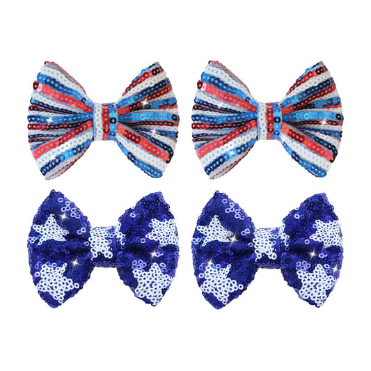 HELYKAKA front view packaging showing four patriotic sequin bows and gift-ready presentation