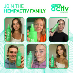HEMPACTIV size comparison in hand highlights travel-ready 8oz bottle