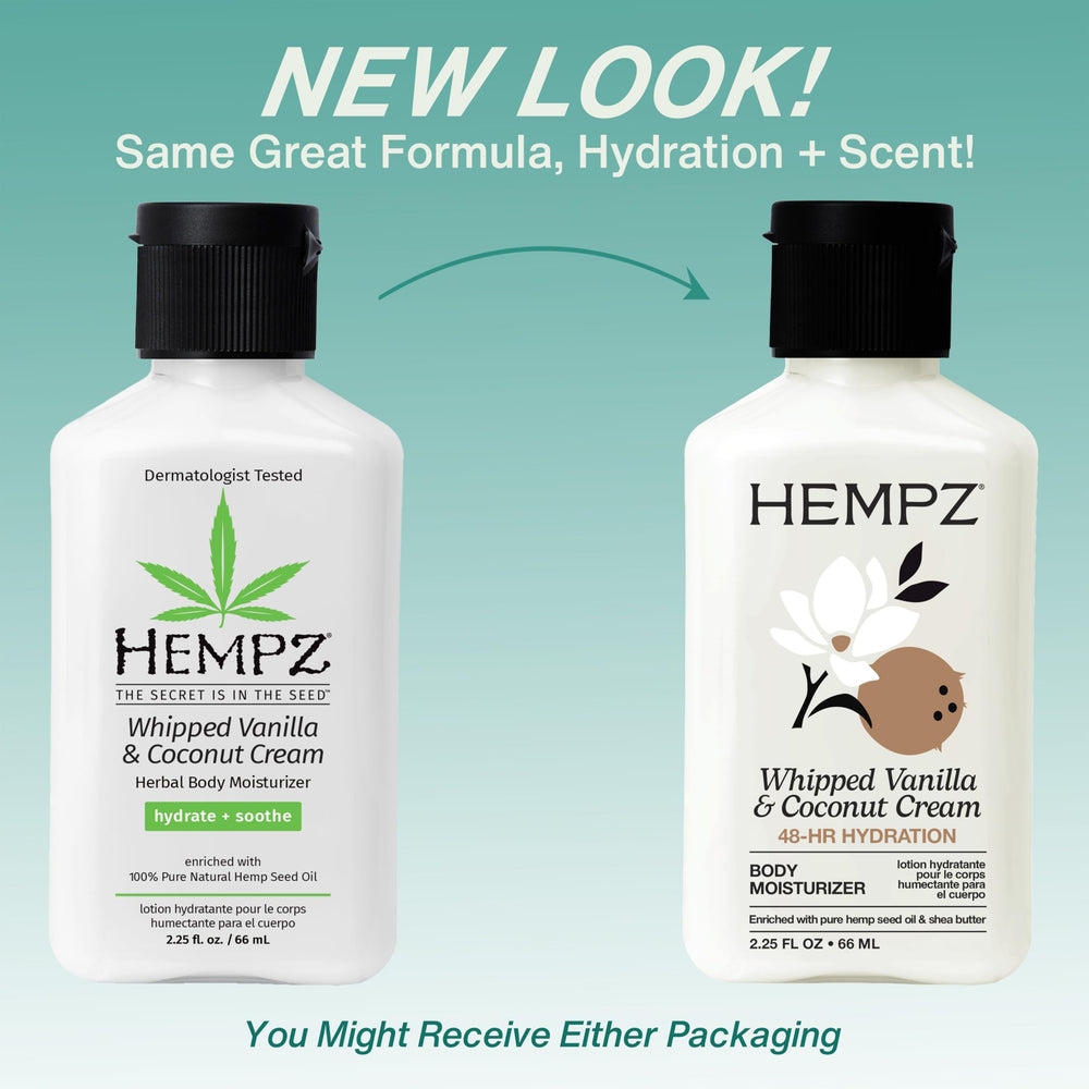 Hempz 2.25 oz mini lotion in hand demonstrating compact travel-friendly size