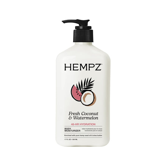 Hempz front bottle showing fresh coconut and watermelon scent benefits