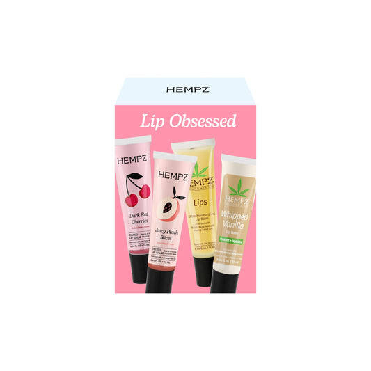 Hempz front packaging showing four lip balms and gift-ready presentation, highlighting convenience