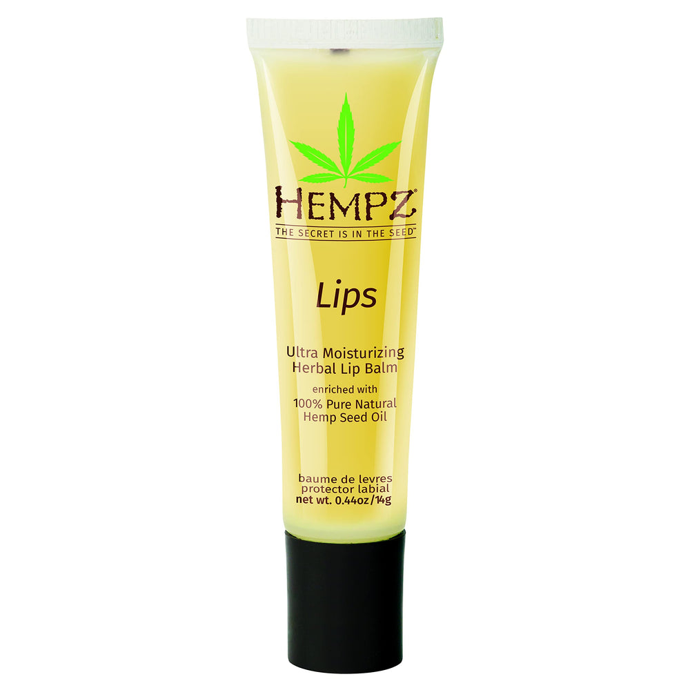 Hempz front tube view showing compact travel-ready lip balm and protection benefit
