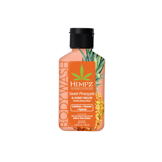 Hempz mini body wash front label showing scent and travel size benefits
