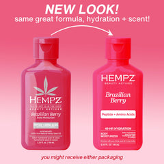 Hempz tube with open cap and lotion texture visible, easy-absorbing hydration