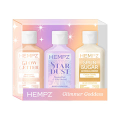 Hempz mini shimmer set front packaging showing three 2.25 oz bottles for travel convenience