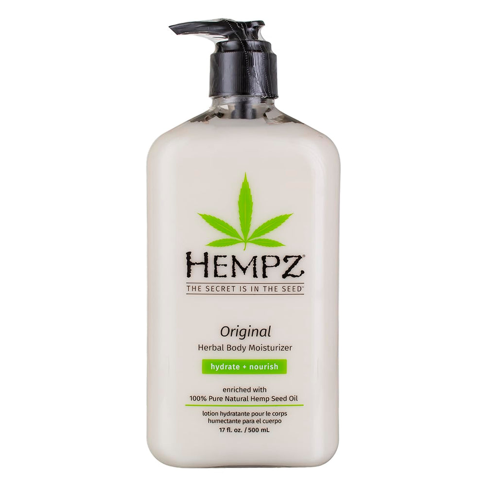 Hempz front-facing 17 oz pump bottles pack of two showing branding and size benefit