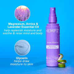 Hempz Serene Waters travel-size bottle in hand showing convenient, carry-on friendly benefit