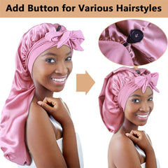 Heniho close detail of bonnet button and tie band for secure, comfortable hold