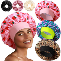 Heniho front view of the large satin bonnet set showing secure fit and soft fabric benefit